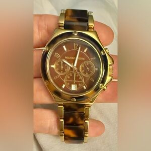 Michael Kors tortoiseshell and brass chronograph watch
